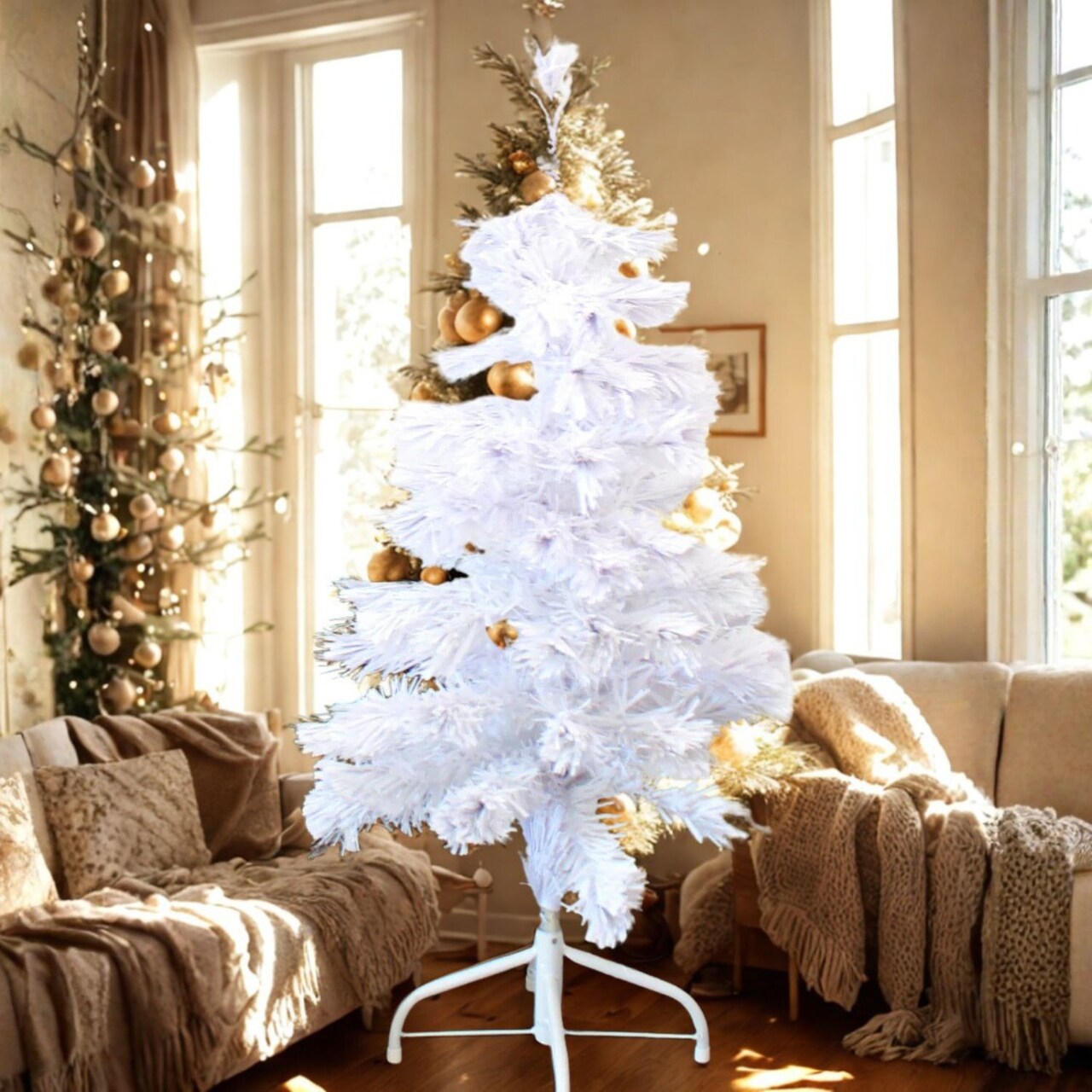 3 Ft White Fiber Optic Christmas Tree with LED Lights and Sturdy Metal Stand